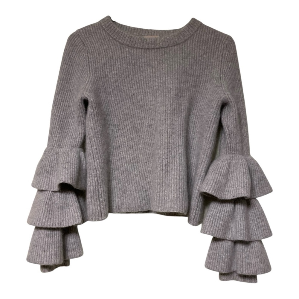 Philosophy Tiered-Sleeve Crewneck Cashmere Sweater Size M Gray Luxurious